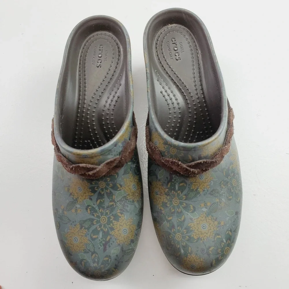CROCS Women Sarah Crosslite Floral Dual Comfort Heel Clogs Mules  Size W7 - Picture 8 of 10